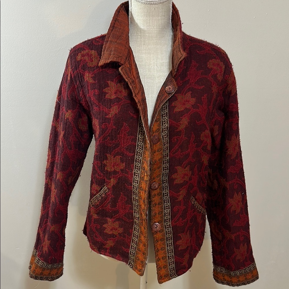 Boho Woven Reversible Red and Orange Patterned Jacket